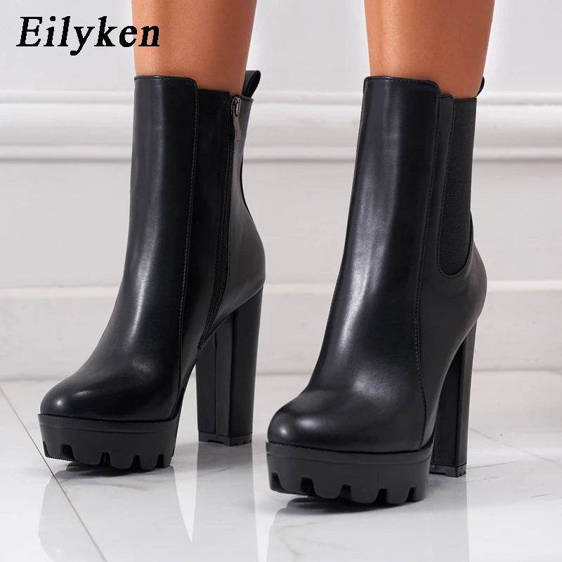 High Quality High Heels Ankle Boots Fashion Women Thick Platform Autumn Winter Slip On Ladies Street Style Shoes Mujer - Touchy Style