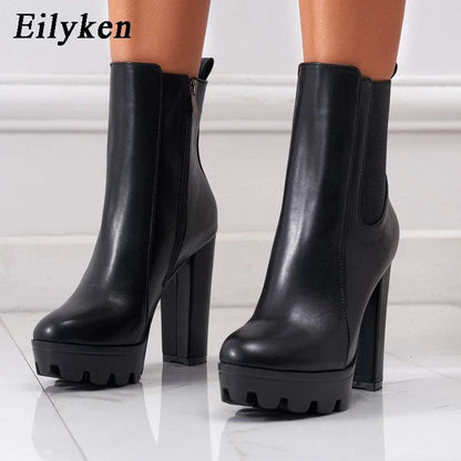 High Quality High Heels Ankle Boots Fashion Women Thick Platform Autumn Winter Slip On Ladies Street Style Shoes Mujer - Touchy Style
