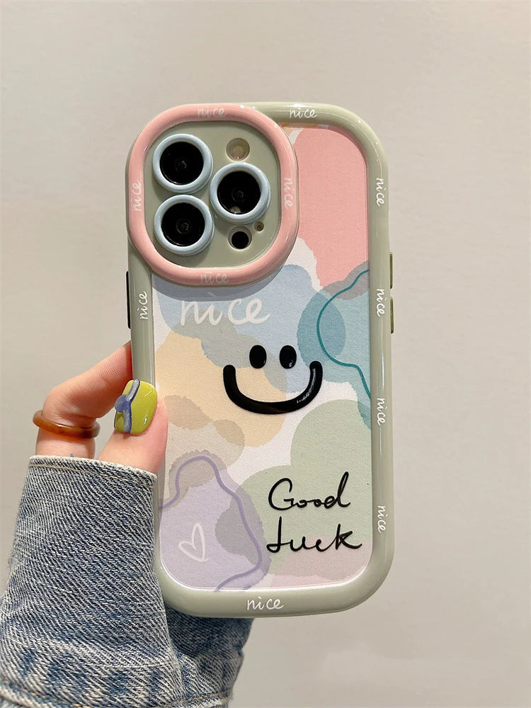 حافظات هواتف لطيفة لهواتف iPhone 15 و14 Pro Max و13 و12 و11 وطرازات Mini - إطار متموج، عدسة نافذة دفع كرتونية واقية - TSP374