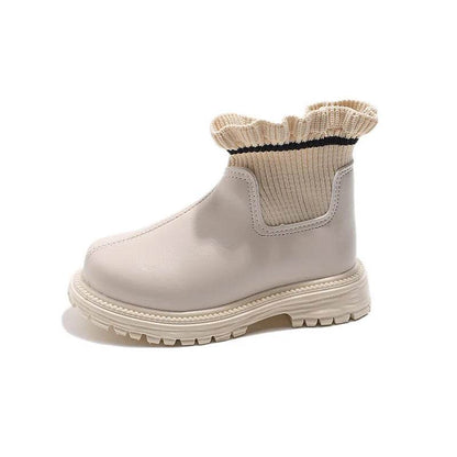 Knitted Ruffled Bordered Girl Short Boots 2024 Spring Autumn Platform Boots for Kids Girls Princess Wedding Party Shoes H07204 - Touchy Style