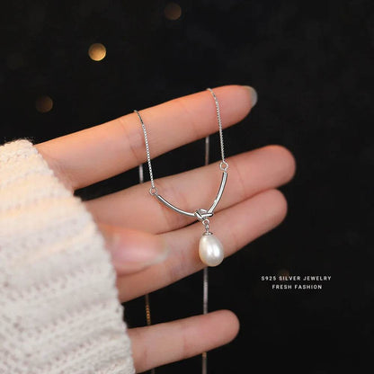 925 Sterling Silver French High Quality Freshwater Pearl Pendant Necklace for Women Temperament Wedding Jewelry Accessories - Touchy Style