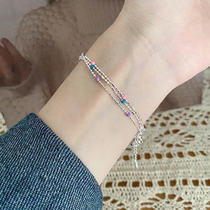 PANJBJ 925 Sterling Silver Multicolour Bead Bracelet For Women Three Layers Geometry Drip Glaze Versatile Jewelry Gift Dropship - Touchy Style