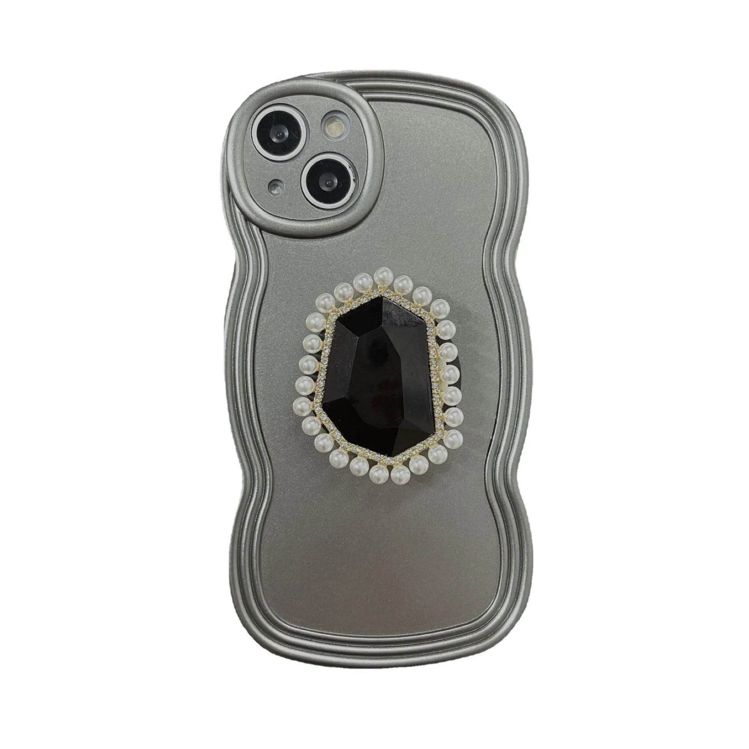 pearl Pink gemstones art Bracket shell woman girls Phone case For iPhone 16 15 14 13 Pro Max Case Cute Luxury Plating Soft Cover - Touchy Style