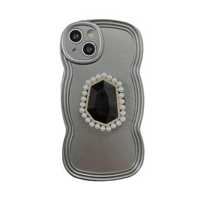pearl Pink gemstones art Bracket shell woman girls Phone case For iPhone 16 15 14 13 Pro Max Case Cute Luxury Plating Soft Cover - Touchy Style