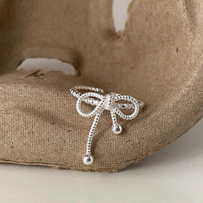 925 Sterling Silver Finger Ring Charm Jewelry - Bowknot Hollow Out Lines - R0030 - Touchy Style