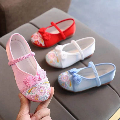 Handmade Embroidery Kids Shoes Chinese Style Cloth Surface Shoes for Girls Elegant Traditional Flower Pattern Hanfu Shoes F01173 - Touchy Style