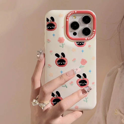 Cute Phone Cases For iPhone 16, 15, 14, 13, 12, 11 Pro Max, Xr, 16 Plus - Funny Tomato Black Rabbit Flowers Cover - IC6040 - Touchy Style