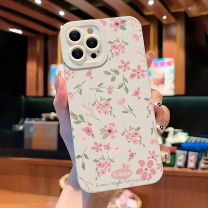 Cute Phone Cases - Flower Branch Pattern For iPhone 16, 15, 14, 13, 12, 11 Pro Max, XS, XR, 7 8 Plus - Matte Soft Silicone Bumper Cover - Touchy Style