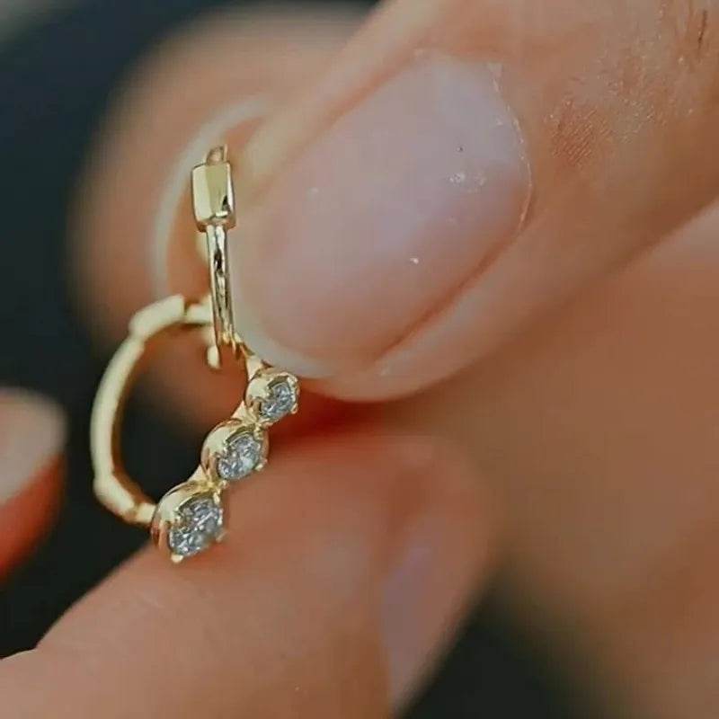 925 Sterling Silver Plated 14K Gold Gradient Size Zircon Earrings for Women French Temperament Wedding Party Jewelry Accessories - Touchy Style
