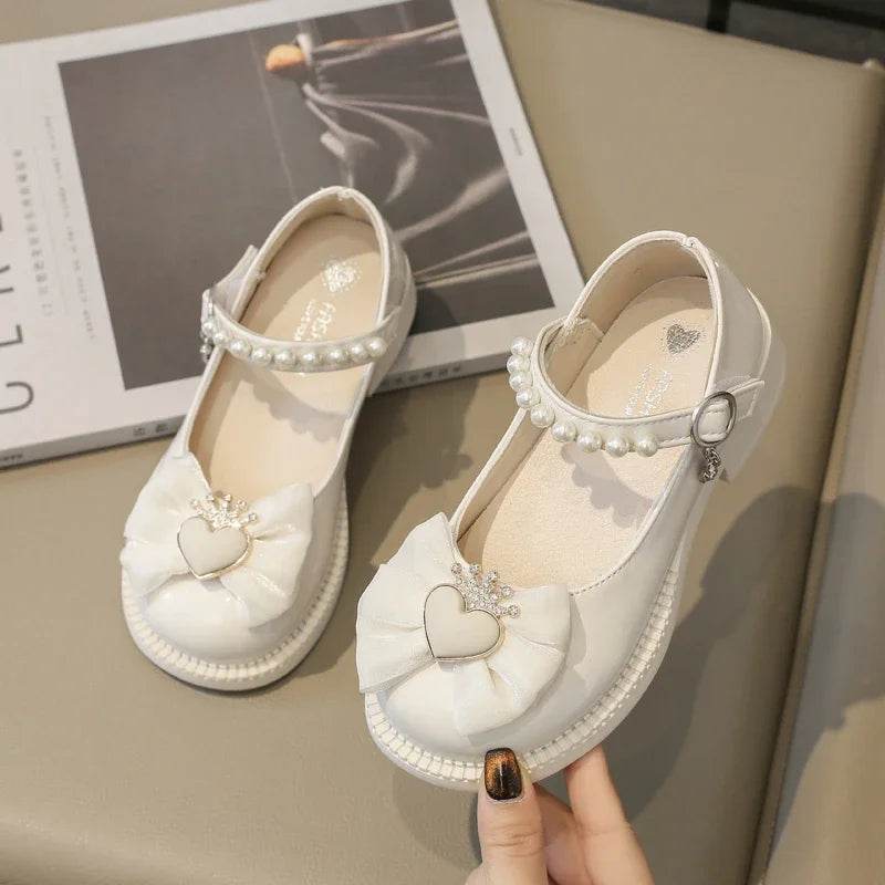 Girl Leather Shoes Mary Jane for Wedding Party Children Fashion Sweet Crown Bowknot Single Shoes Elegant Kid Princess Flat Shoes - Touchy Style