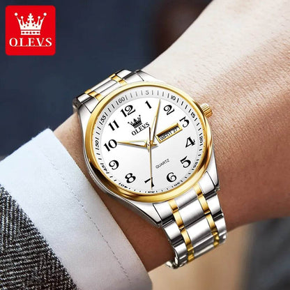 OLEVS Classic Bussiness Quartz Watch for Men Digital Dial Date Week Display Clock Luminous Waterproof Man Gold Wristwatches - Touchy Style