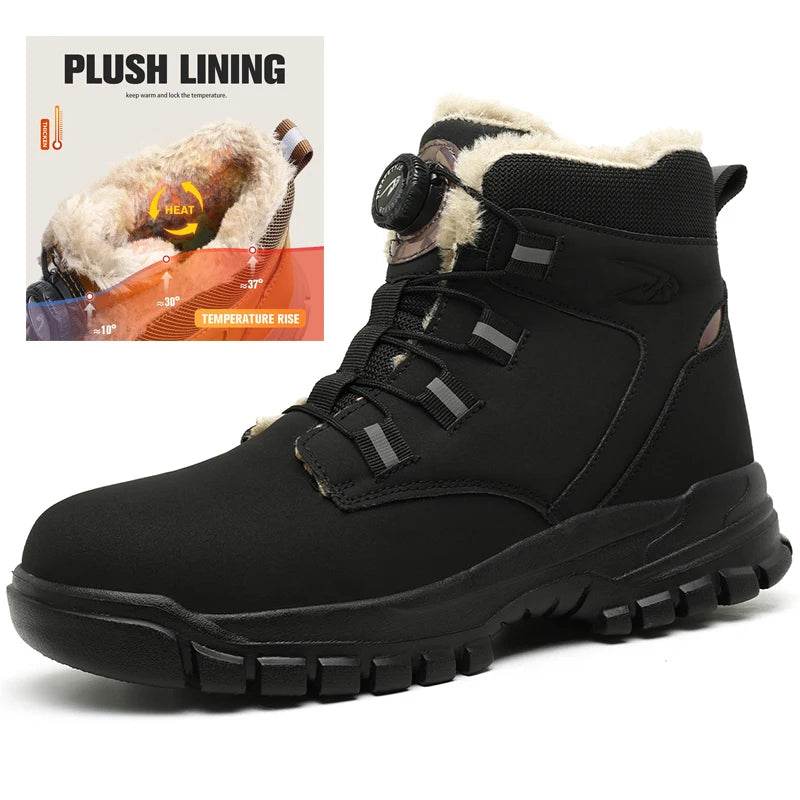 Rotating Button Winter Boots Men Safety Shoes Puncture-Proof Work Boots Steel Toe Shoes Waterproof Protective Shoes Cotton Boots - Touchy Style
