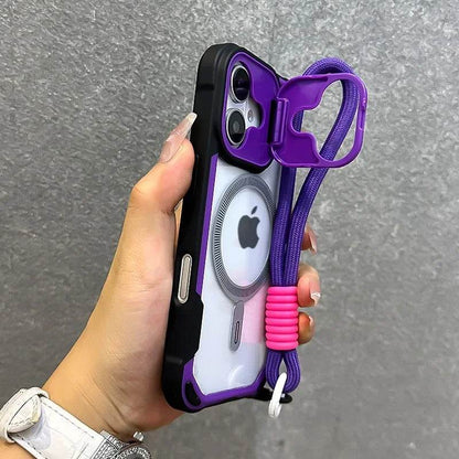 Lens Protection Bracket Magnetic Armor Case for iPhone 16 12 13 14 15 Pro Max Plus 11 Magsafe Charge With Wristband Phone Cover - Touchy Style