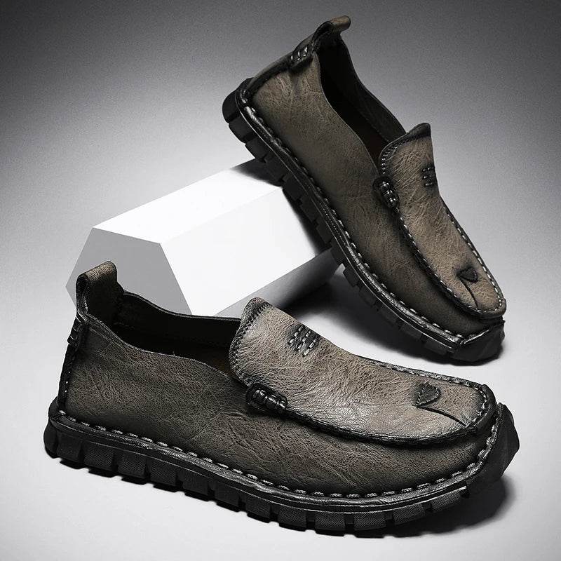 Genuine Leather Men Loafers Slip on Business Casual Leather Shoes Classic Soft Moccasins Breathable Men Flats Soft Driving Shoes - Touchy Style