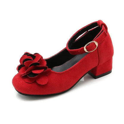 Girls Party Shoes High Heeled Fashion Princess with Flowers Sweet Chic Kids Leather Shoes for Wedding Model Shoes Ankle-strap - Touchy Style