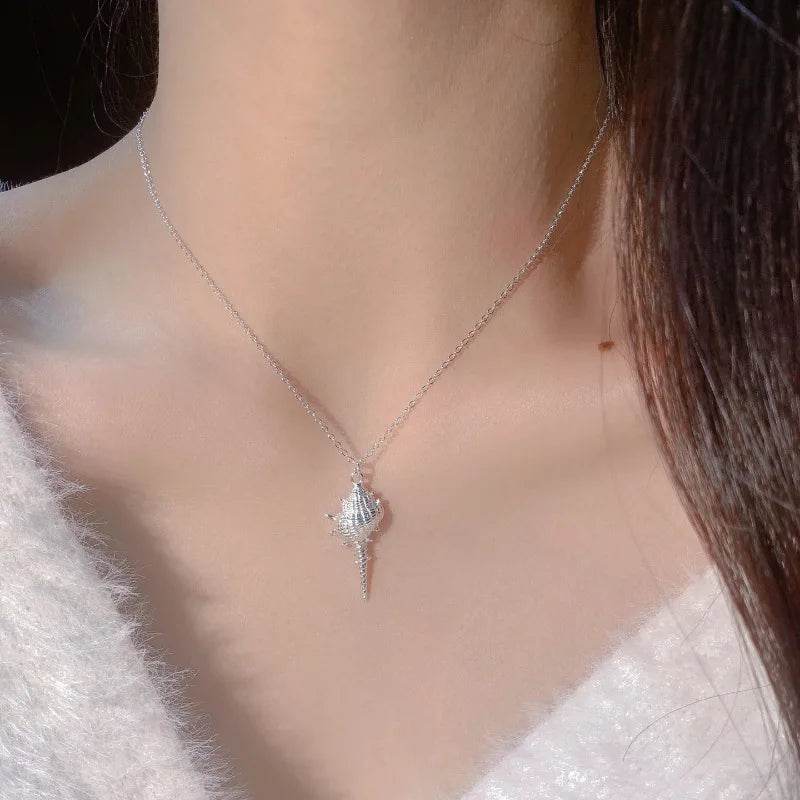 PANJBJ 925 Sterling Silver Conch Necklace For Women Irregular Texture Originality Versatile Jewelry Birthday Gift Dropshipping - Touchy Style