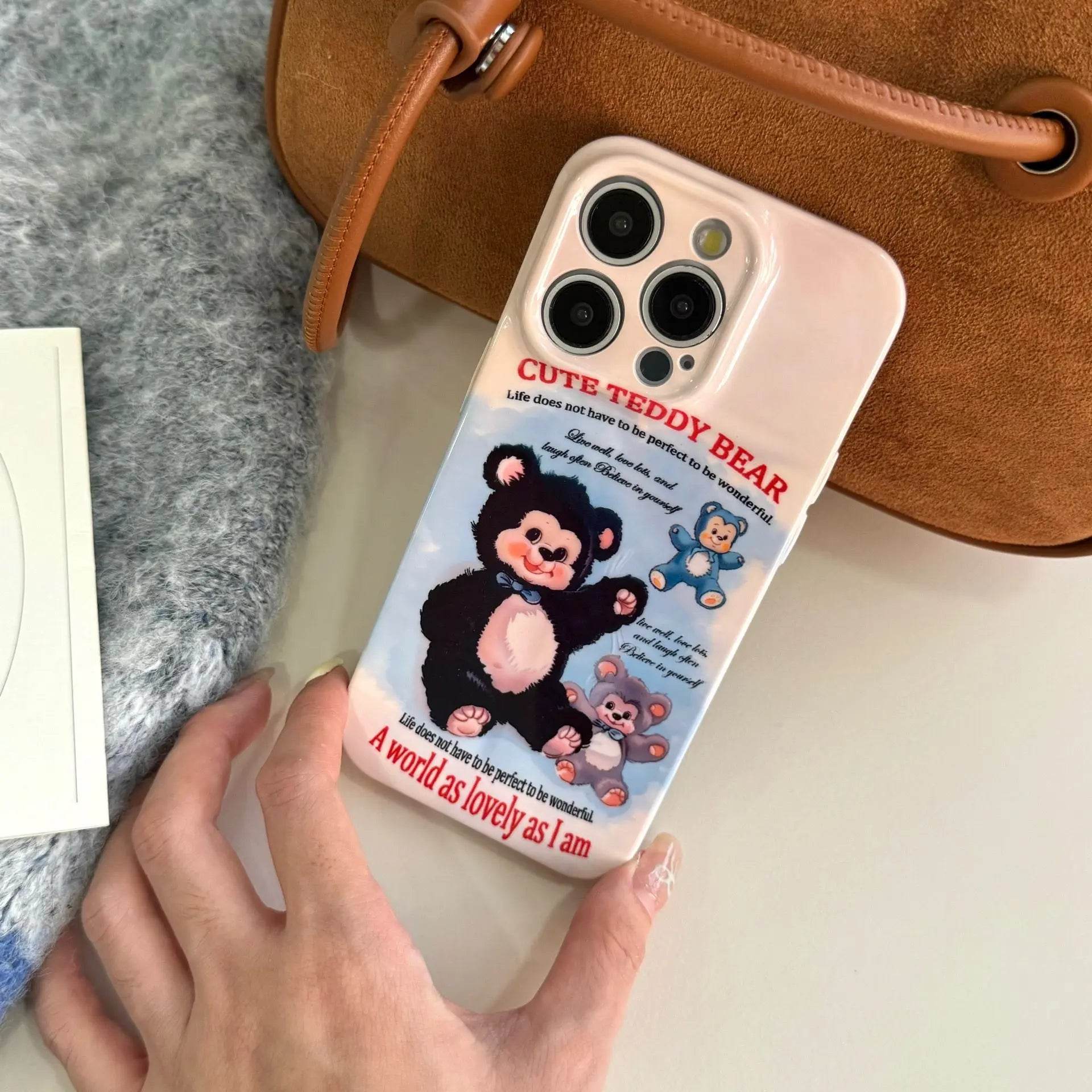 Cute Phone Cases For iPhone 16, 15, 14, 13, 12, 11 Pro Max - Plush Bear Doll Art - Cartoon Sweet Cover - CC7121 - Touchy Style