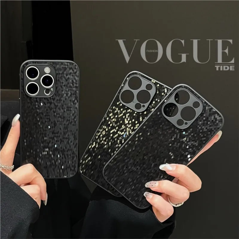 Glitter Bling Diamond Lattice Case For iPhone 11 12 13 14 15 16 Pro Max Camera Protection Shockproof Silicone Cover