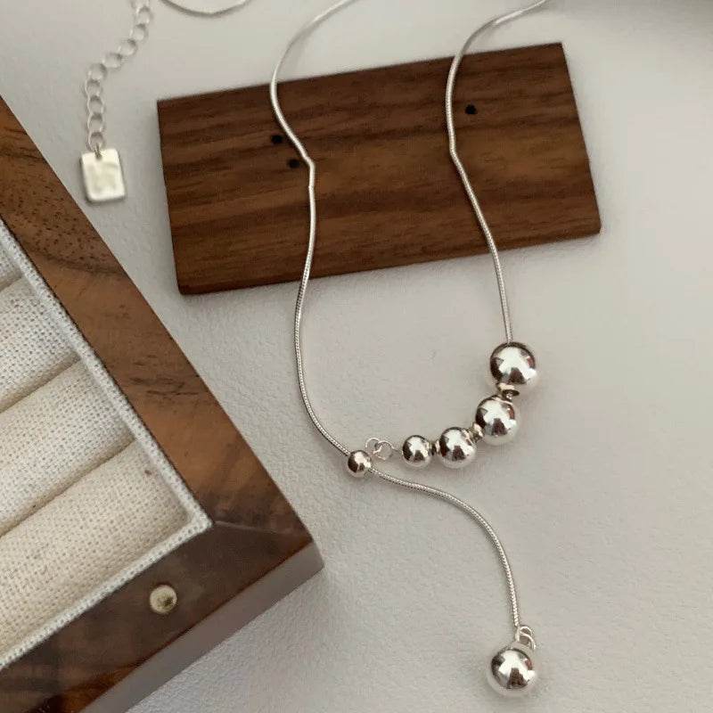 PANJBJ 925 Sterling Silver Bead Necklace for Women Design Tassels Sweater Chain Snake Bone Chain Jewelry Gift Dropshipping - Touchy Style