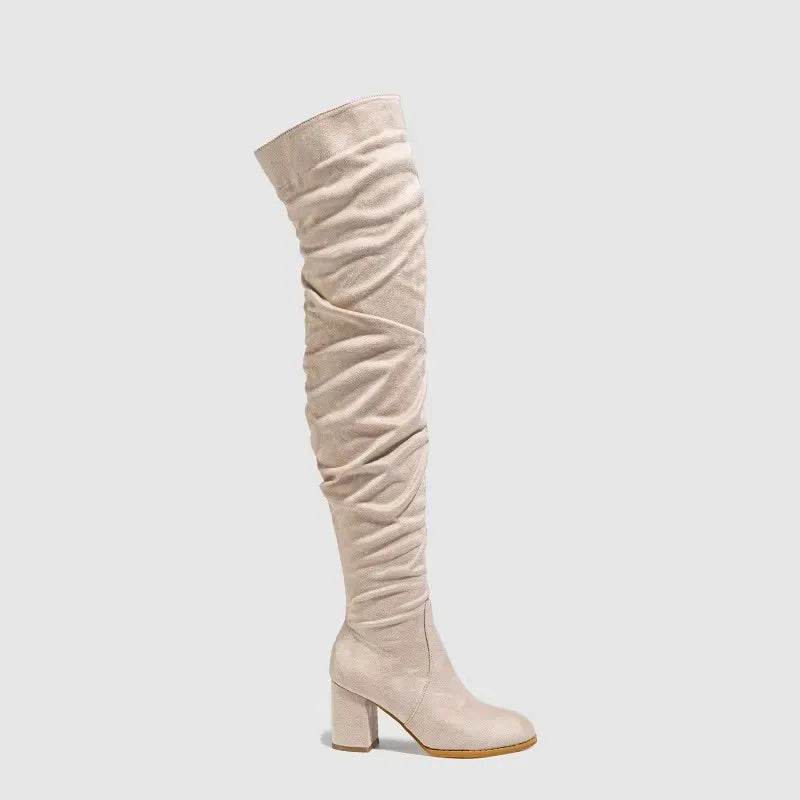 New Winter Zipper Women Over-the-Knee Boots Fashion Flock Square Heel Shoes Thigh High Long Botas De Mujer - Touchy Style