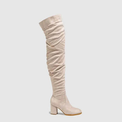 New Winter Zipper Women Over-the-Knee Boots Fashion Flock Square Heel Shoes Thigh High Long Botas De Mujer - Touchy Style
