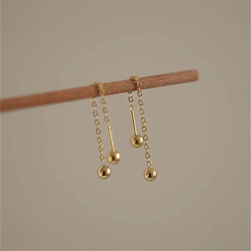 925 Sterling Silver Simple Gold Beads Screw Earrings for Women Korean Temperament Versatile Jewelry - Touchy Style