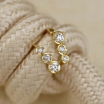 925 Sterling Silver Plated 14K Gold Gradient Size Zircon Earrings for Women French Temperament Wedding Party Jewelry Accessories - Touchy Style