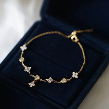 925 Sterling Silver Inlaid Zircon Delicate Flower Ornament Bracelet for Women Korean Temperament High Quality Jewelry Gift - Touchy Style