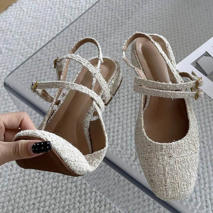 Concise Ladies Sandals Square Heel Back Strap Women Lolita Casual Outside White Fashion Slides Female Mary Jane Open Shoes - Touchy Style