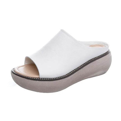Genuine Leather Summer Shoes Women Slippers Wedges Outside Slides Leisure 2024 New Handmade Concise Ladies Slippers