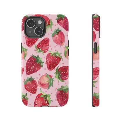 Cute Phone Cases For iPhone 16ProMax, 15, 14, 13, 12, 11 PRO Plus - Watercolor Strawberry Pattern - Acrylic TPU Cover - Touchy Style