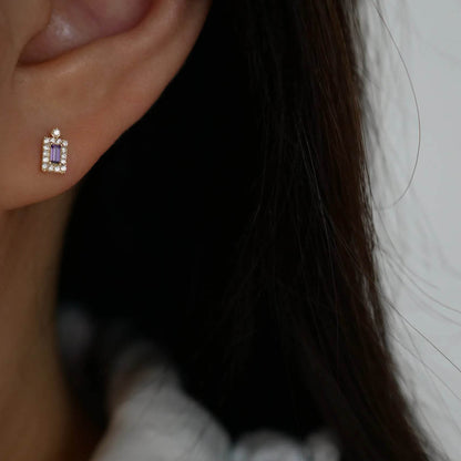 925 Sterling Silver Plated 14K Gold Purple Shiny Zircon Geometry Earrings for Women French Elegance Romance Jewelry - Touchy Style