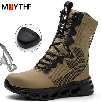 Safety Boots Men Puncture-Proof Work Boots Steel Toe Shoes Mid-Calf Boots Outdoors Combat Boots Protective Shoes Indestructible - Touchy Style