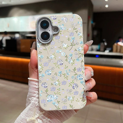 Blue Rose Flower Print Phone Case For iPhone 15 Case iPhone 16 14 13 12 Pro Max 14 Plus 11 Shockproof Leather Texture TPU Cover