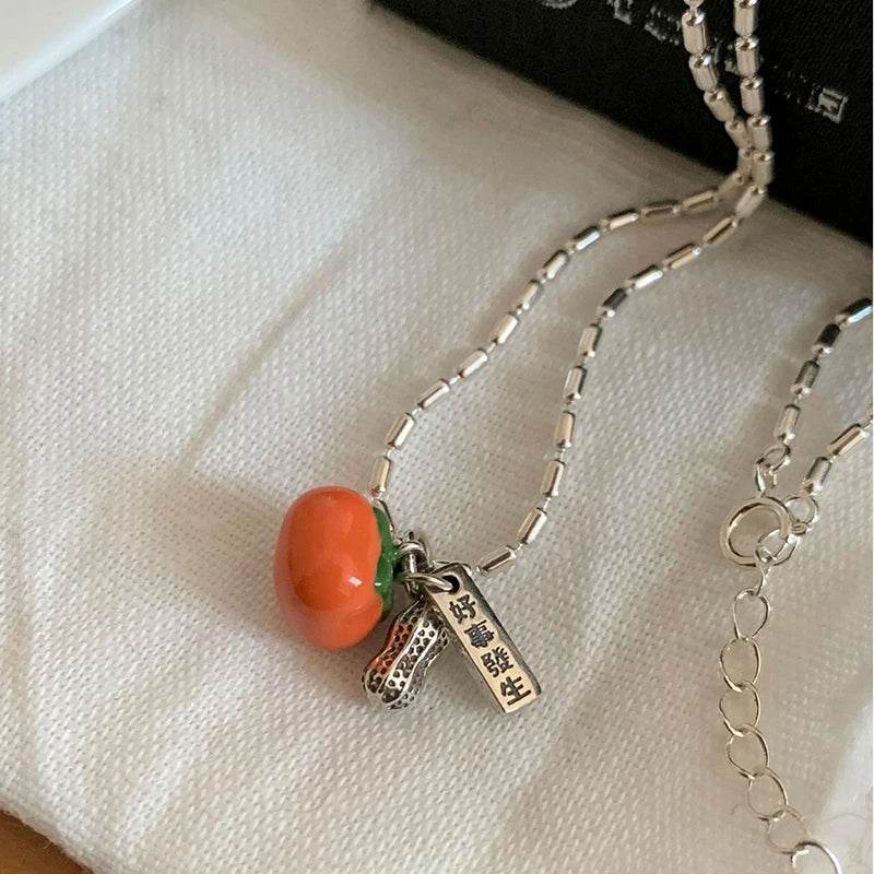 VENTFILLE 925 Silver Drip Glaze Necklace for Women Persimmon Peanut Irregular Originality Design Jewelry Gift Dropshipping - Touchy Style