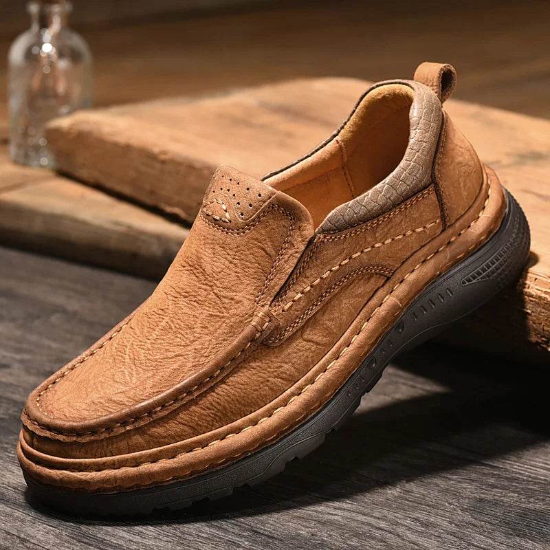 Genuine Leather Mens Loafers Anti-slip Rubber Man Casual Shoes Vintage Style Walk Shoes Slip-On Hiking Footwear Luxury Moccasins - Touchy Style