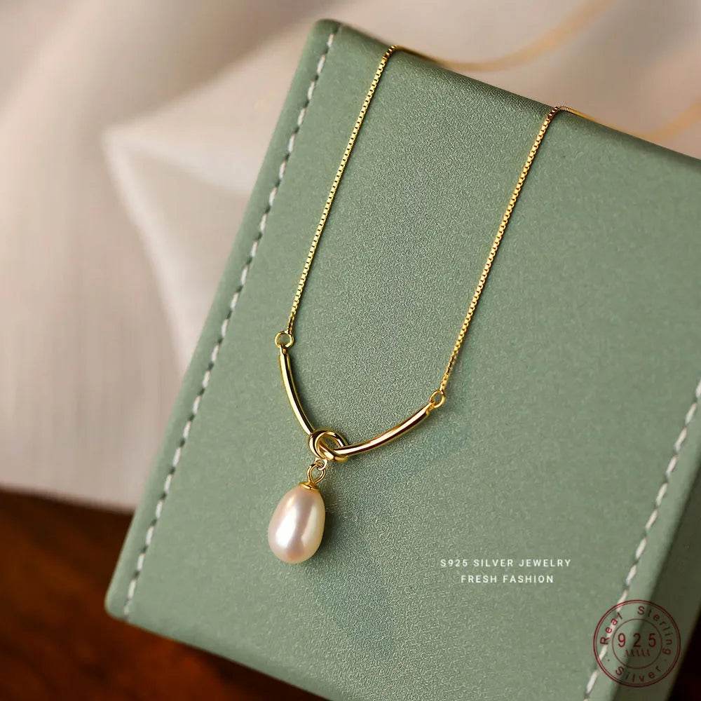 925 Sterling Silver French High Quality Freshwater Pearl Pendant Necklace for Women Temperament Wedding Jewelry Accessories - Touchy Style