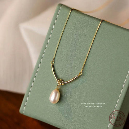 925 Sterling Silver French High Quality Freshwater Pearl Pendant Necklace for Women Temperament Wedding Jewelry Accessories - Touchy Style