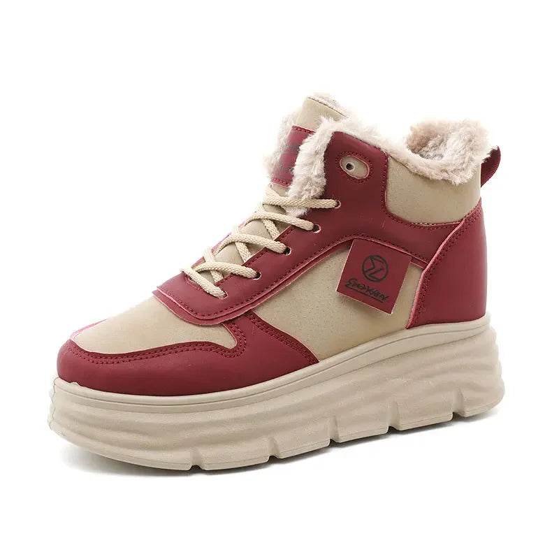 Winter Velvet Height Increasing Shoes for Women High Top Cotton Shoes Thick-soled Simple Warm Leather Boots макасини женские - Touchy Style