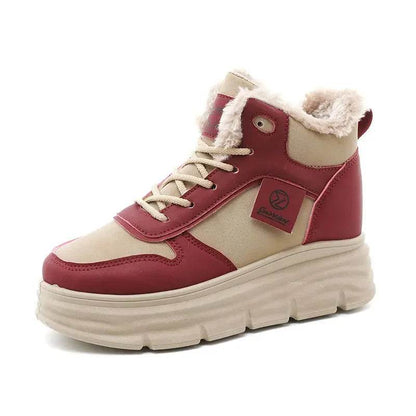 Winter Velvet Height Increasing Shoes for Women High Top Cotton Shoes Thick-soled Simple Warm Leather Boots макасини женские - Touchy Style