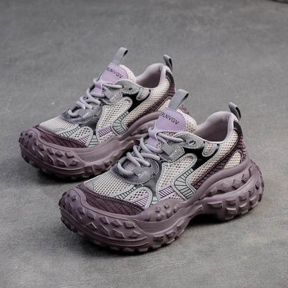 Genuine Leather Shoes Women Sneakers Lace-up Retro Mixed Colors New Spring Handmade Concise Platform Sneakers - Touchy Style