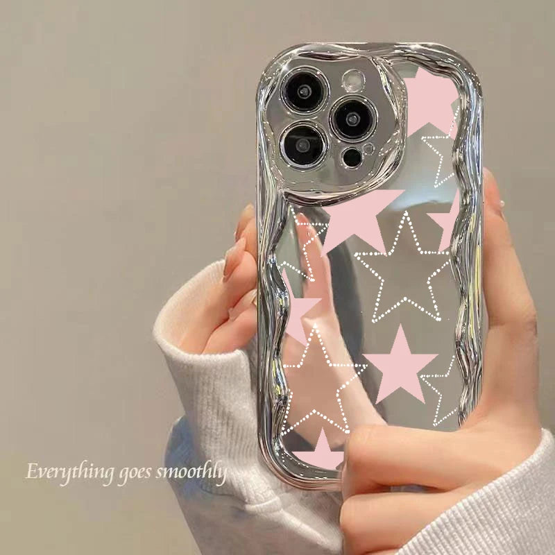 Cute Phone Cases For iPhone 11, 12 Pro, 13, 14 Pro Max, and 14 Plus - Plating Sliver, StarS, 3D Heart, Bow Keychain - TSP375
