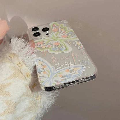 Cute Phone Cases For iPhone 16, 15, 14, 13, 12 Pro Max, 15, 14 Plus - Fairy Glitter Green Butterfly - Transparent Cover - IC1420 - Touchy Style