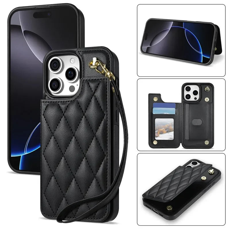 Cute Phone Cases with Card Slot Flip for iPhone 16 Pro Max, 15, 14, 13, 12, 11, SE 3, SE 2, XS, XR, 8, and 7 Plus - TSP377