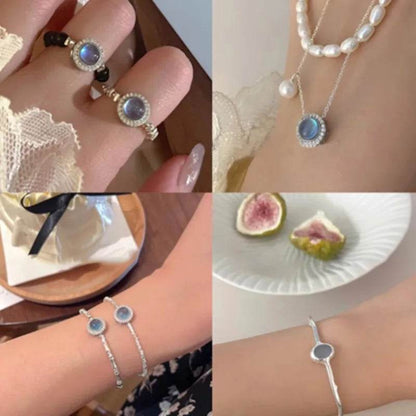 PANJBJ 925 Sterling Silver Blue Crystal Rings For Women Pearl Bead String Design Sweet Elastic Jewelry Gift Dropshipping - Touchy Style