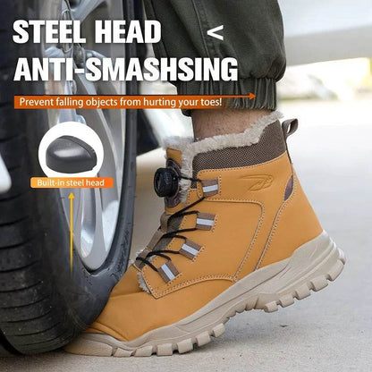 Rotating Button Winter Boots Men Safety Shoes Puncture-Proof Work Boots Steel Toe Shoes Waterproof Protective Shoes Cotton Boots - Touchy Style