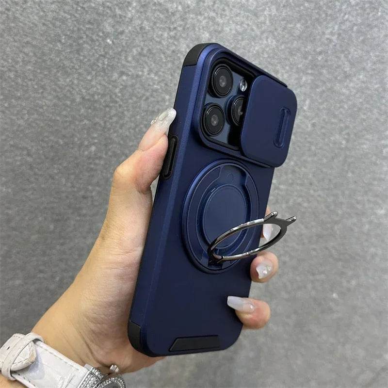 Slide Camera Protection for Magnetic Bracket Armor Case for iPhone 16 11 12 13 14 15 Pro Max 16 Plus Magsafe Durable Hard Cover - Touchy Style