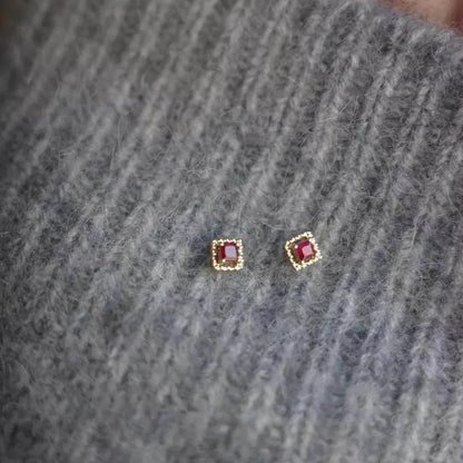 925 Sterling Silver Plated 14K Gold Red Zircon Square Earrings for Women Simple Temperament Jewelry Accessories - Touchy Style