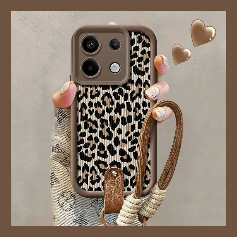 Cute Phone Cases for iPhone 7, 8, 8 Plus, X, XR, XS, XS Max, 11, 12, 13, 14, 15, and 16, Pro and Pro Max - Leopard Pattern with Wrist Strap - TSP474