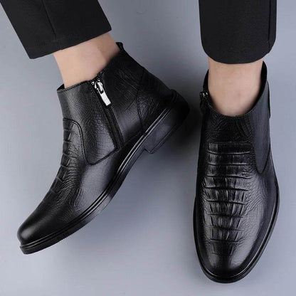 Genuine Leather Men Ankle Boots Casual Shoes Western Cowboy Boots Black Lace Up Wedding Office Dress Boots Men Business Shoes - Touchy Style